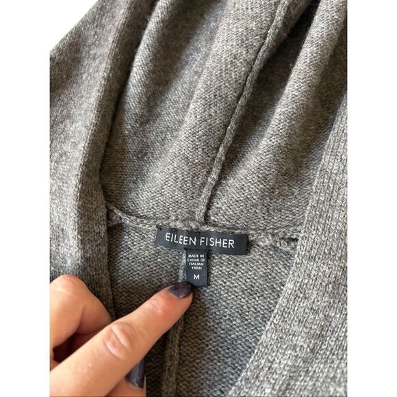 Eileen Fisher Hooded Full Zip Poncho size M Wool Yak Gray - Picture 4 of 10